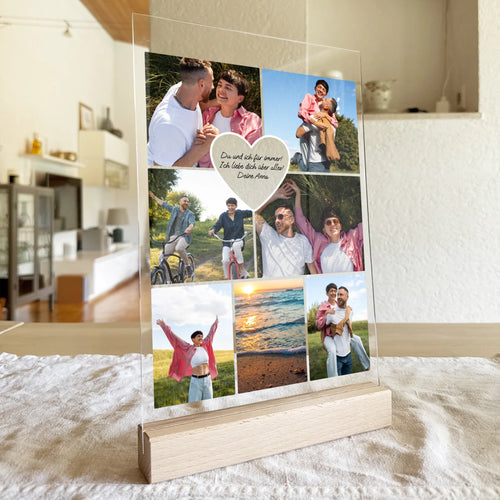 Personalisierte Acrylglasplatte - Paar Fotocollage mit Herz