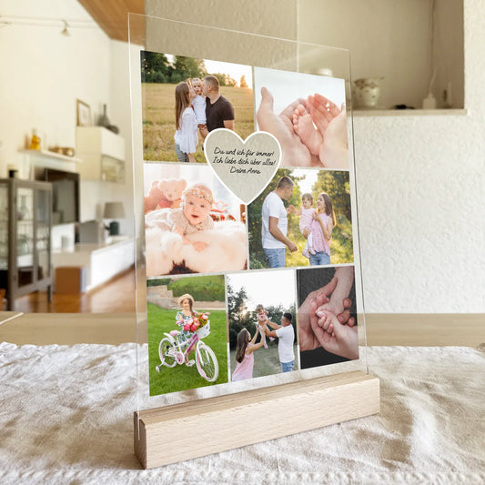 Personalisierte Acrylglasplatte - Familien Fotocollage mit Herz