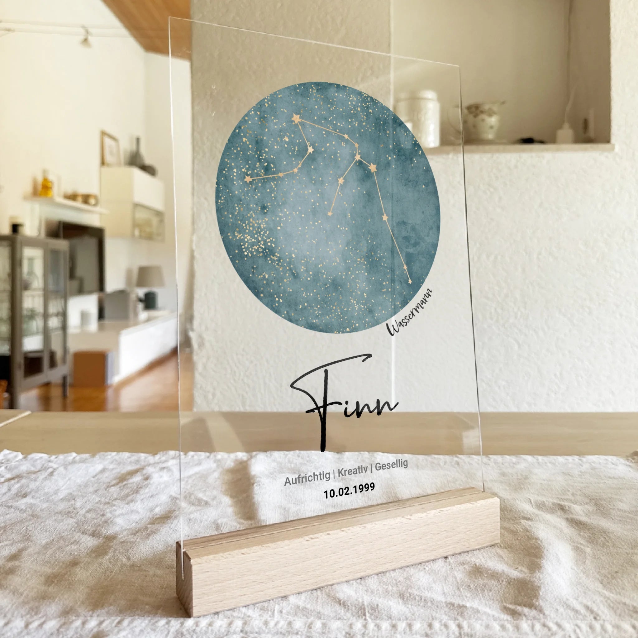 Personalisierte Sternzeichen Acrylglasplatte mit Name und Datum