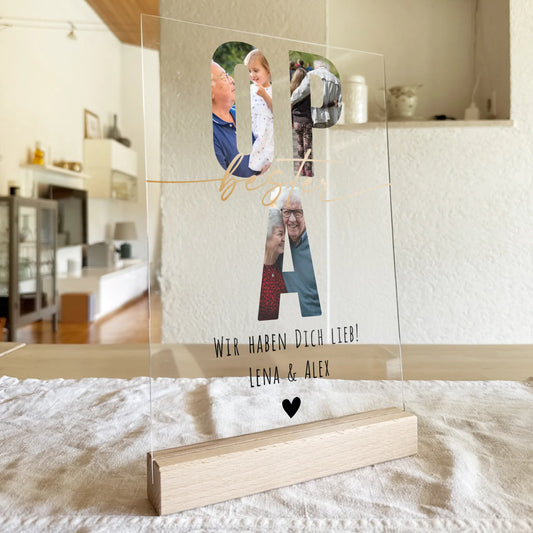 Personalisierte Acrylglasplatte - Opa Schriftzug und deinen Bildern