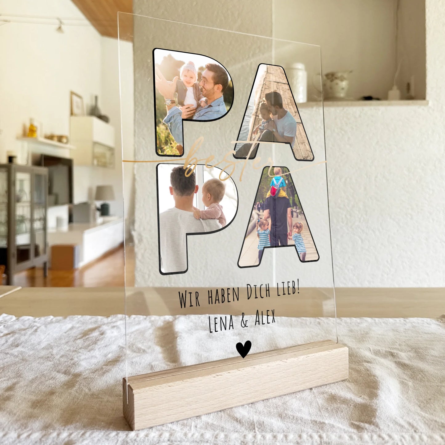 Personalisierte Acrylglasplatte - Papa Schriftzug und deinen Bildern