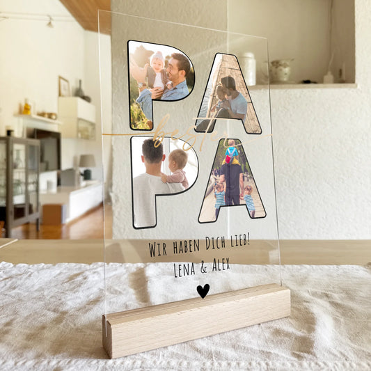 Personalisierte Acrylglasplatte - Papa Schriftzug und deinen Bildern