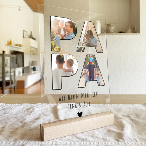 Personalisierte Acrylglasplatte - Papa Schriftzug und deinen Bildern
