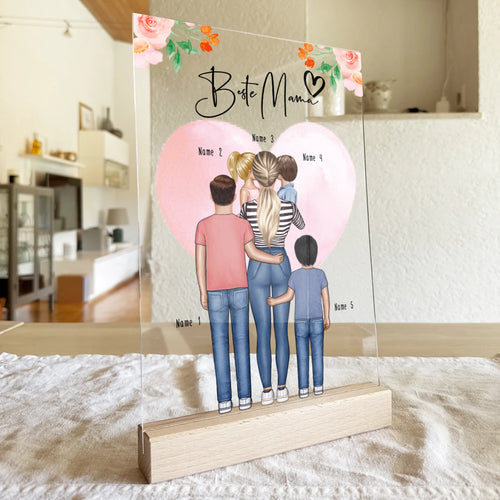 Personalisierte Acrylglasplatte - Mama/Mutter + 1-4 Kinder