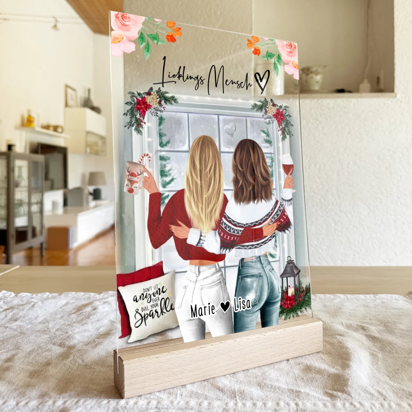 Personalisierte Acrylglasplatte -  Beste Freundin (2 Freundinnen) - Weihnachts-Acrylglasplatte