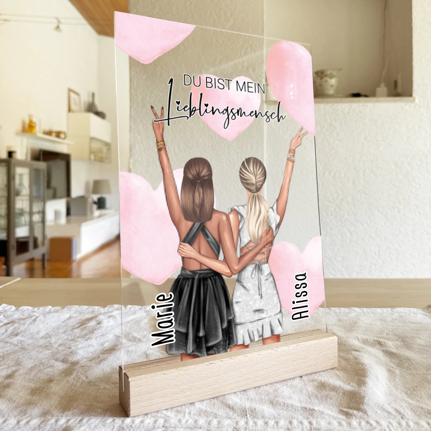 Personalisierte Acrylglasplatte - Beste Freundin mit Kleid (2 Freundinnen) - Freundinnen Acrylglasplatte