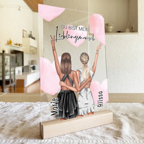 Personalisierte Acrylglasplatte - Beste Freundin mit Kleid (2 Freundinnen) - Freundinnen Acrylglasplatte
