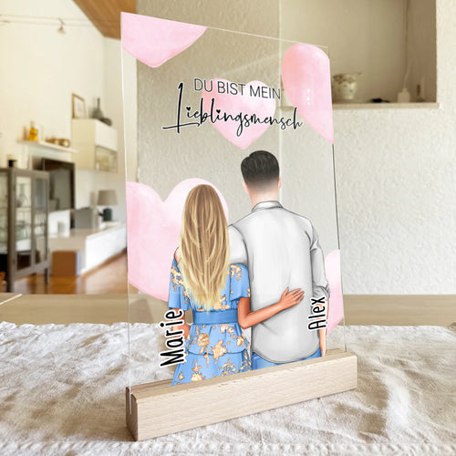 Personalisierte Acrylglasplatte - Paar mit Kleid und Hemd (stehend)