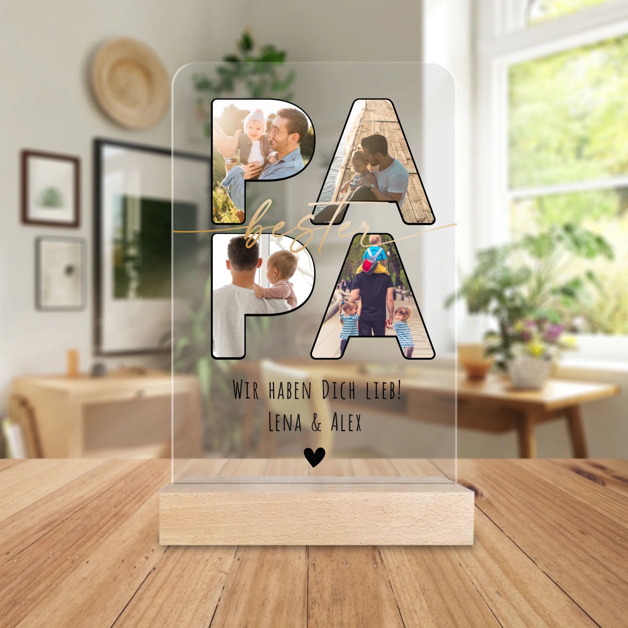 Personalisierte Acrylglasplatte - Papa Schriftzug und deinen Bildern