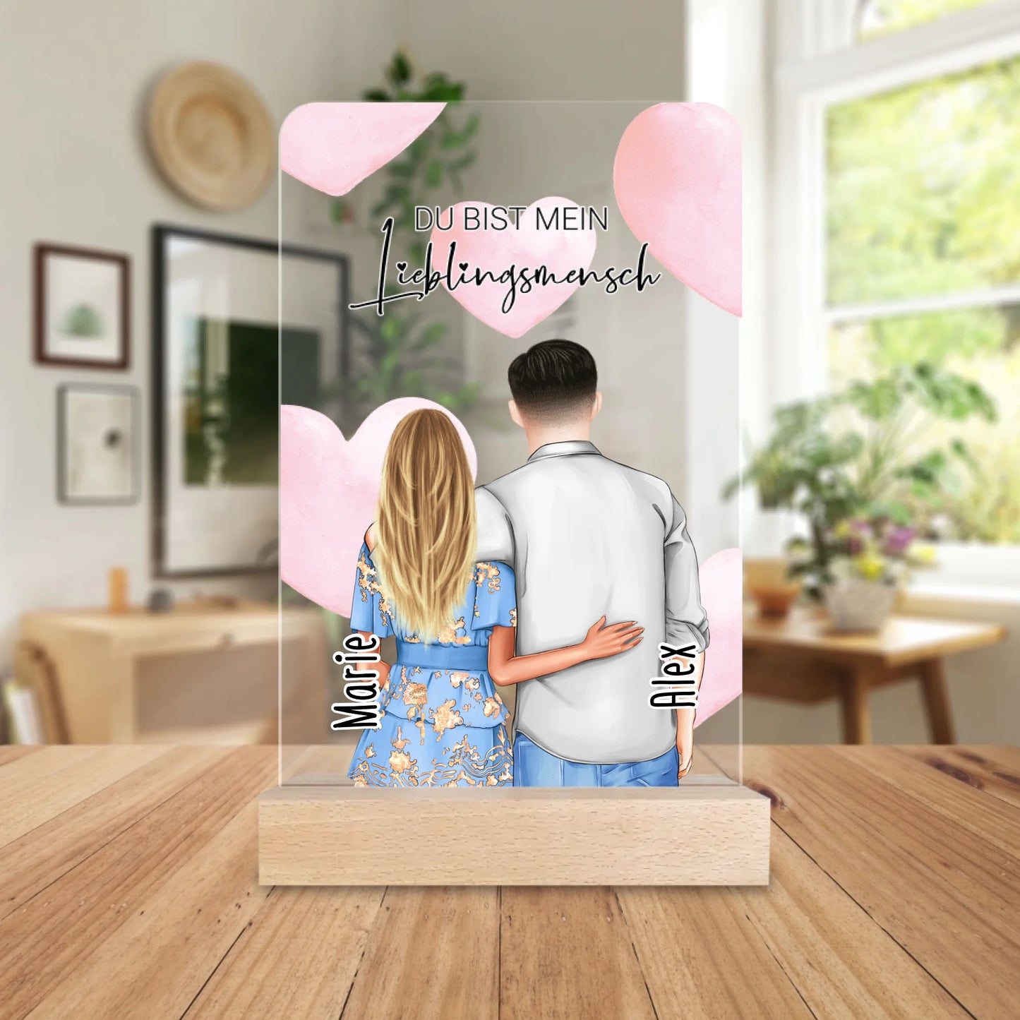 Personalisierte Acrylglasplatte - Paar mit Kleid und Hemd (stehend)