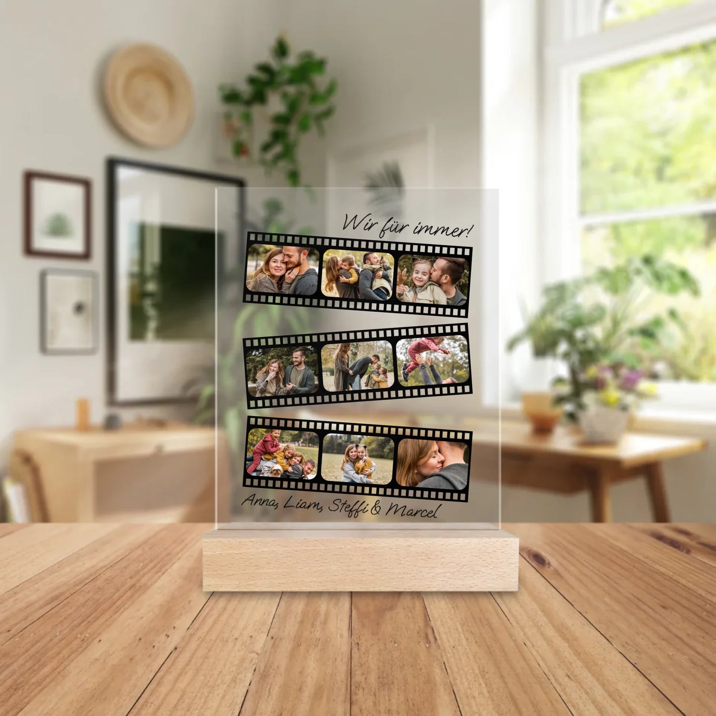 Personalisierte Acrylglasplatte - Paar/Familien Filmstreifen Fotocollage