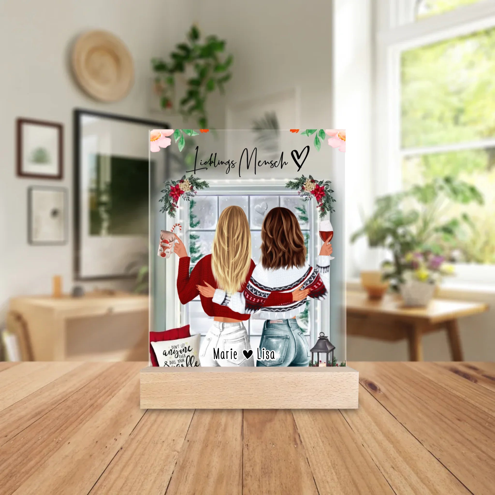 Personalisierte Acrylglasplatte -  Beste Freundin (2 Freundinnen) - Weihnachts-Acrylglasplatte