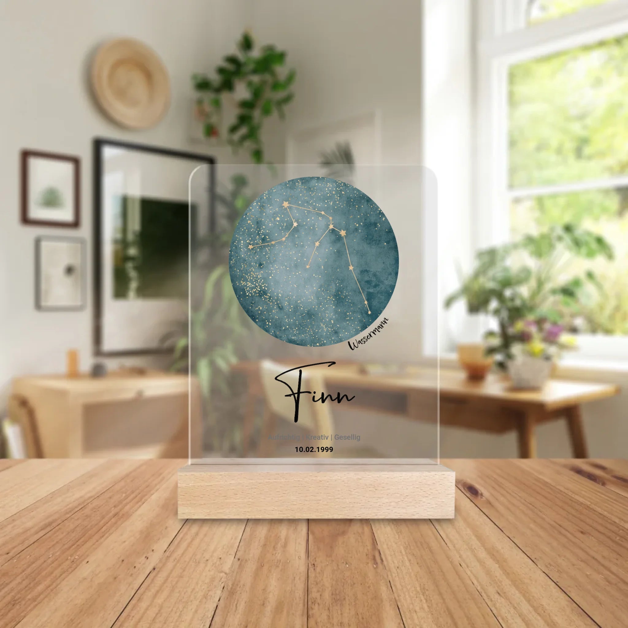 Personalisierte Sternzeichen Acrylglasplatte mit Name und Datum