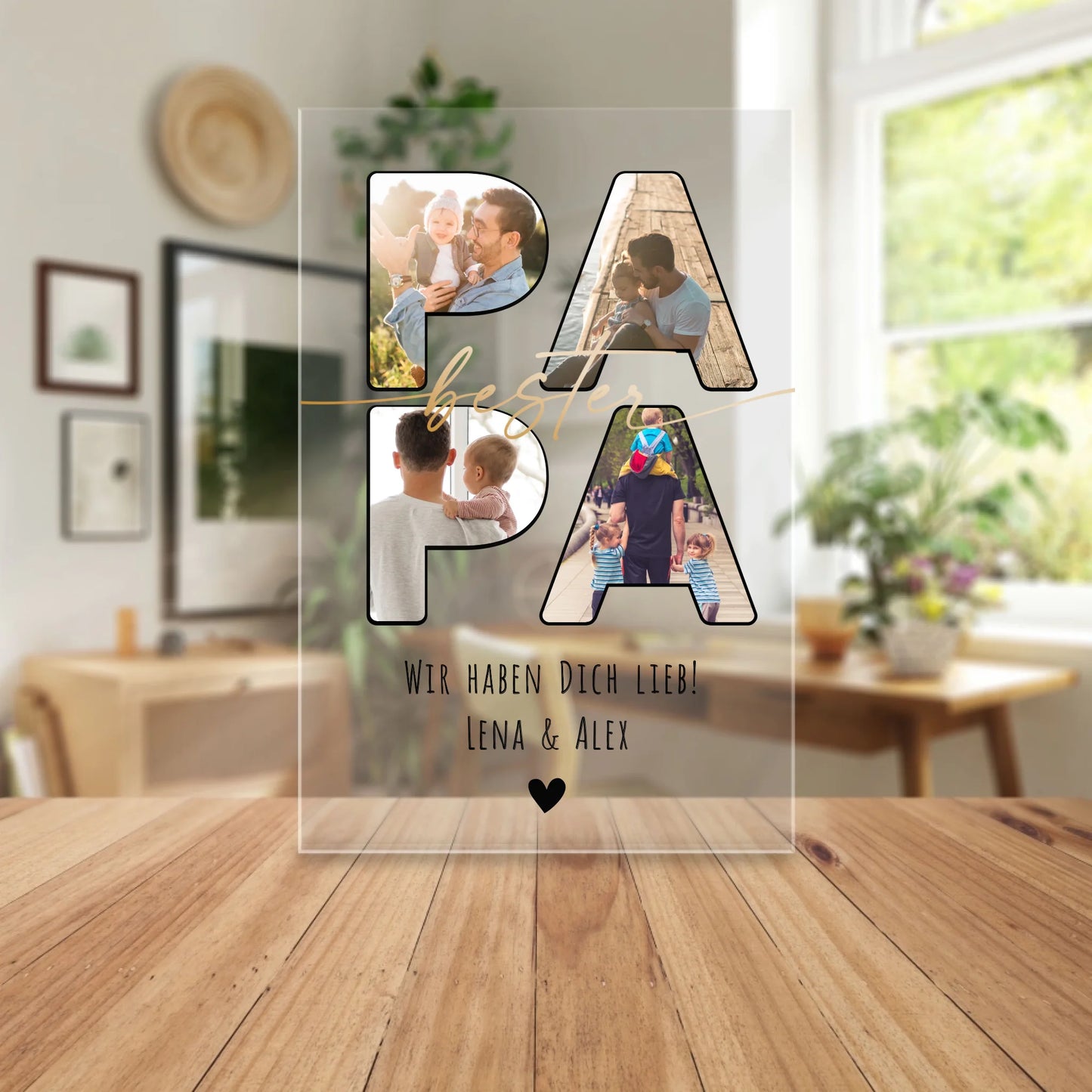 Personalisierte Acrylglasplatte - Papa Schriftzug und deinen Bildern