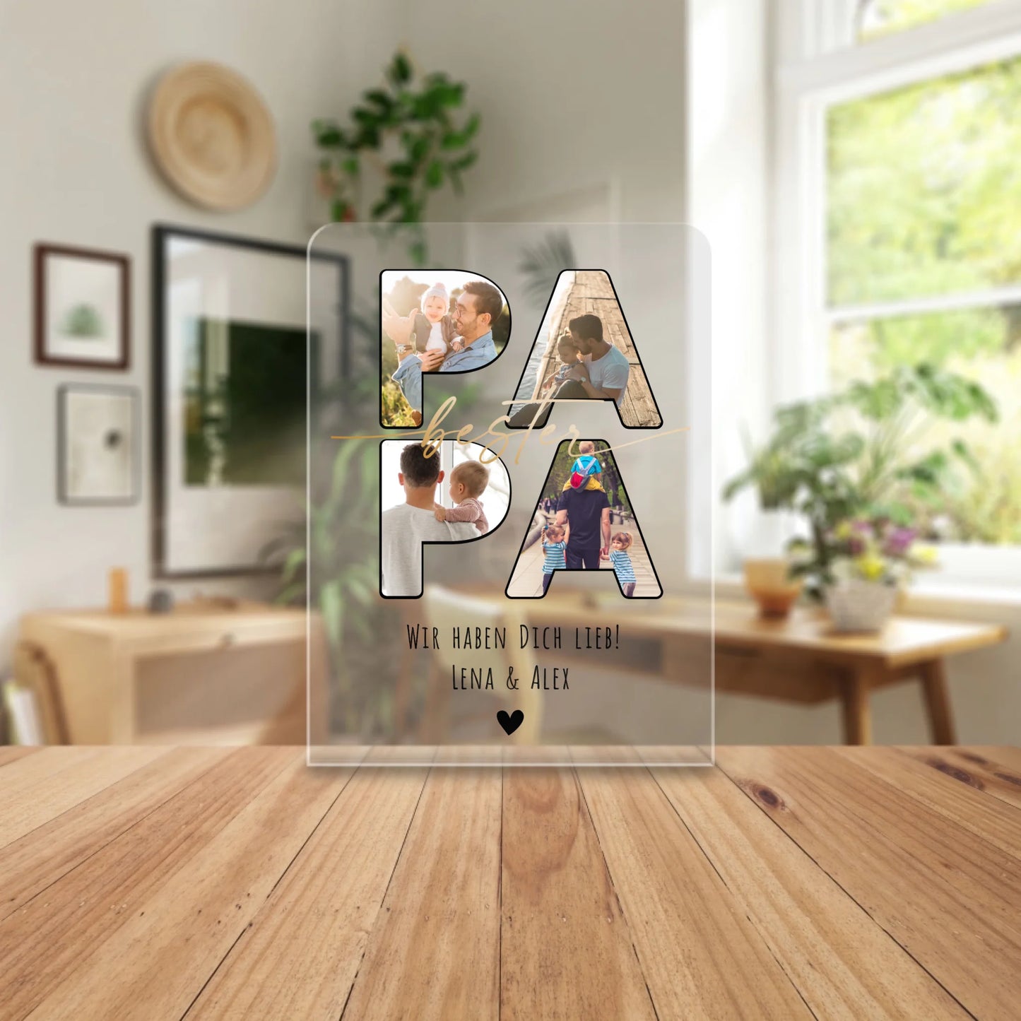 Personalisierte Acrylglasplatte - Papa Schriftzug und deinen Bildern