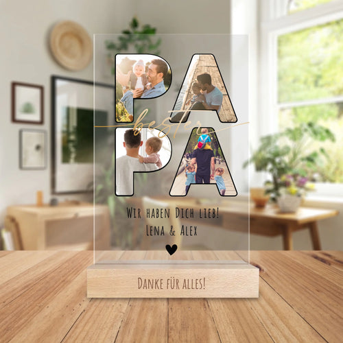 Personalisierte Acrylglasplatte - Papa Schriftzug und deinen Bildern