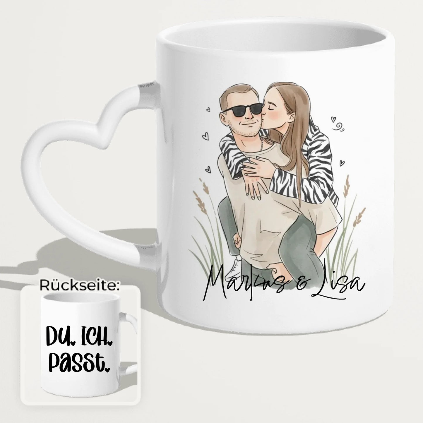 Personalisierte Tasse - Mit eigenem Bild im süßen Aquarell-Stil mit Namen und Spruch - Valentinstags Geschenk