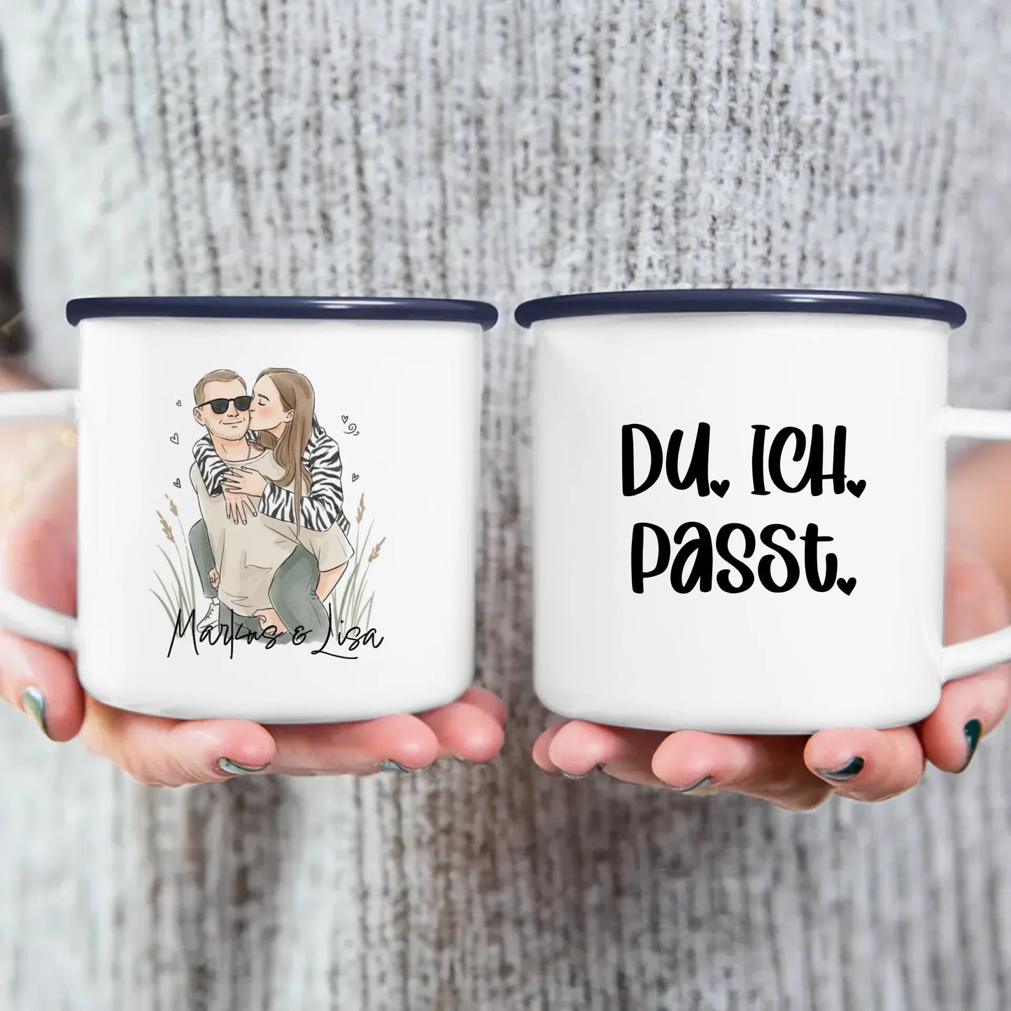 Personalisierte Tasse - Mit eigenem Bild im süßen Aquarell-Stil mit Namen und Spruch - Valentinstags Geschenk