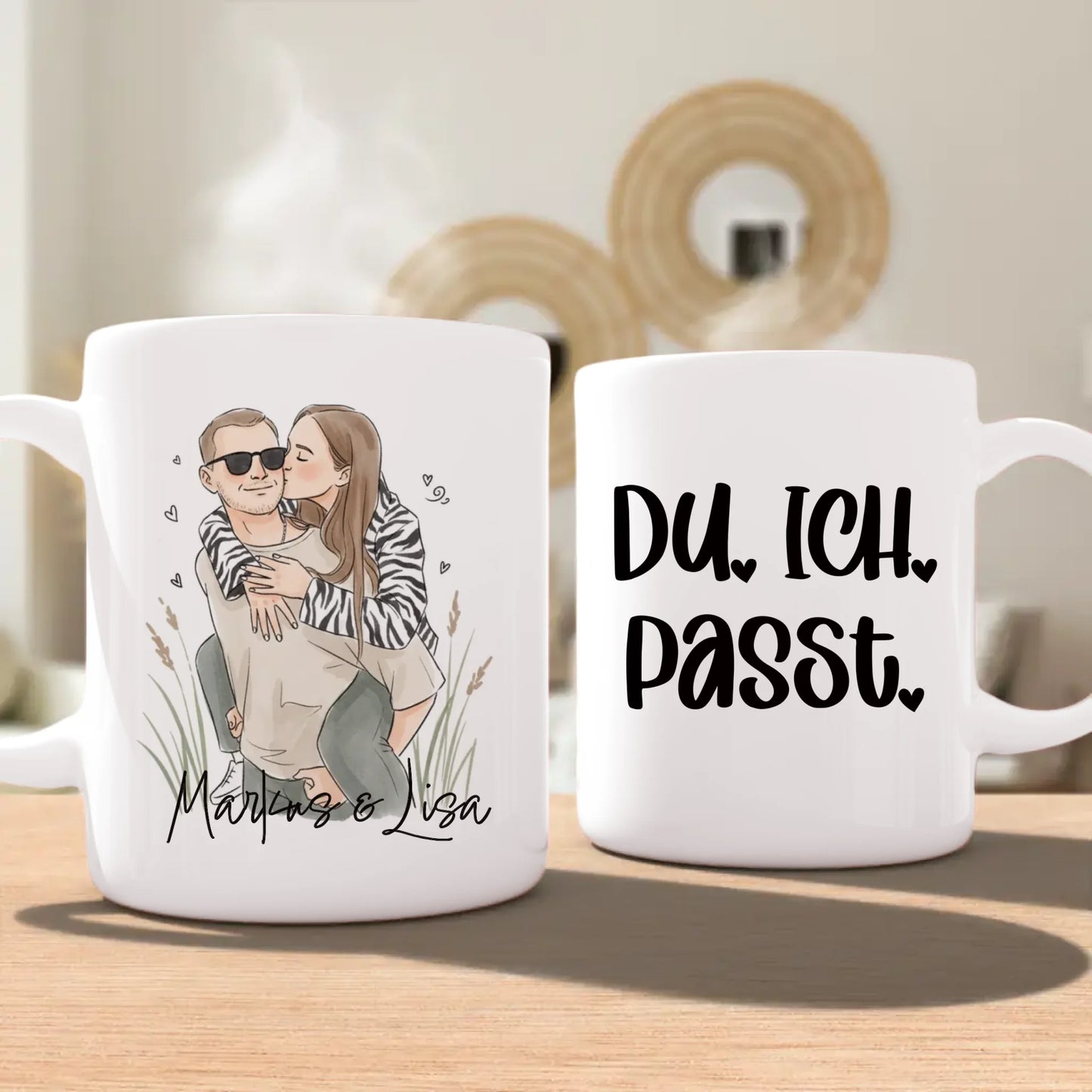 Personalisierte Tasse - Mit eigenem Bild im süßen Aquarell-Stil mit Namen und Spruch - Valentinstags Geschenk