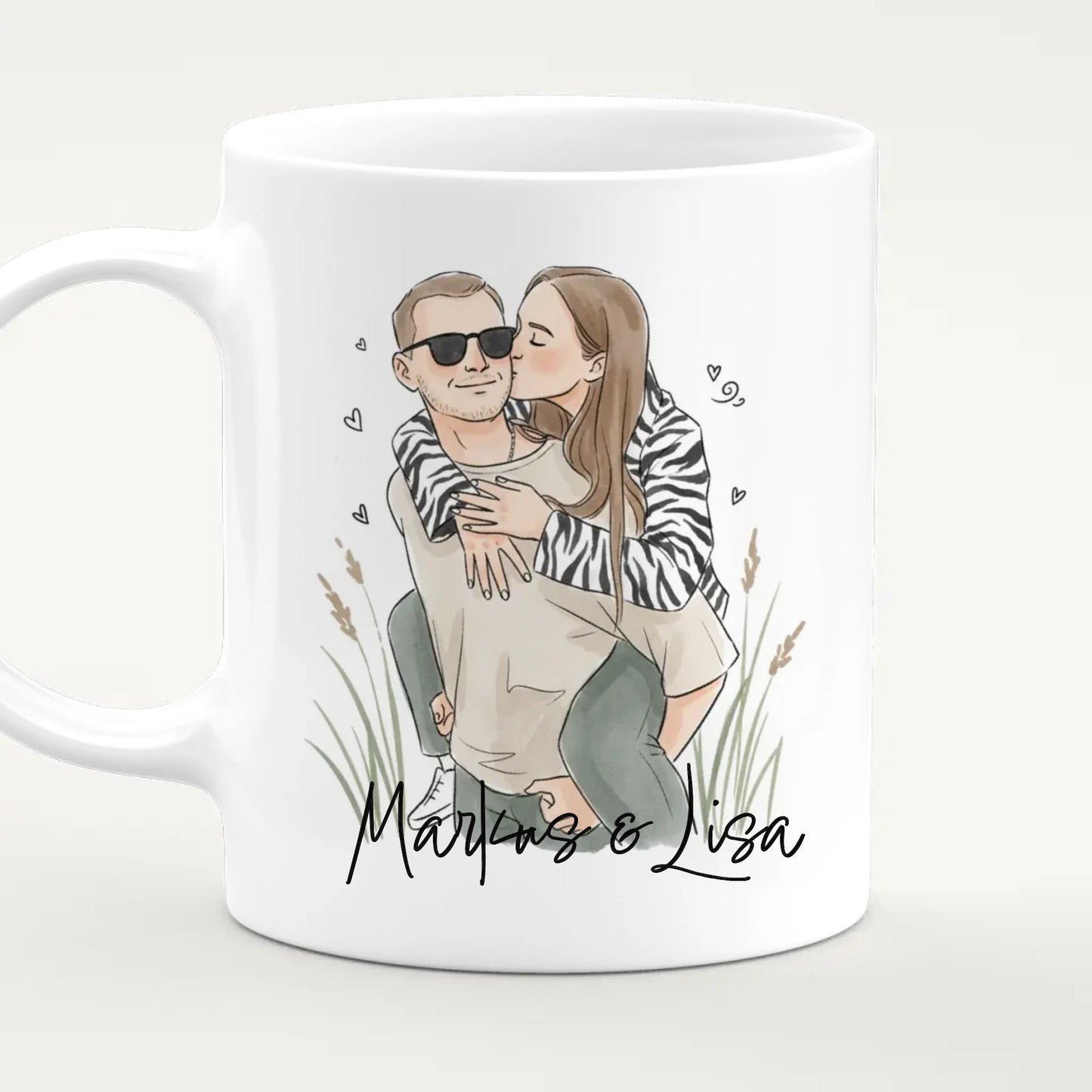 Personalisierte Tasse - Mit eigenem Bild im süßen Aquarell-Stil mit Namen und Spruch - Valentinstags Geschenk