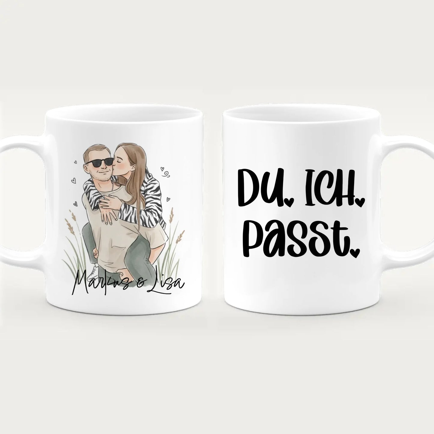 Personalisierte Tasse - Mit eigenem Bild im süßen Aquarell-Stil mit Namen und Spruch - Valentinstags Geschenk