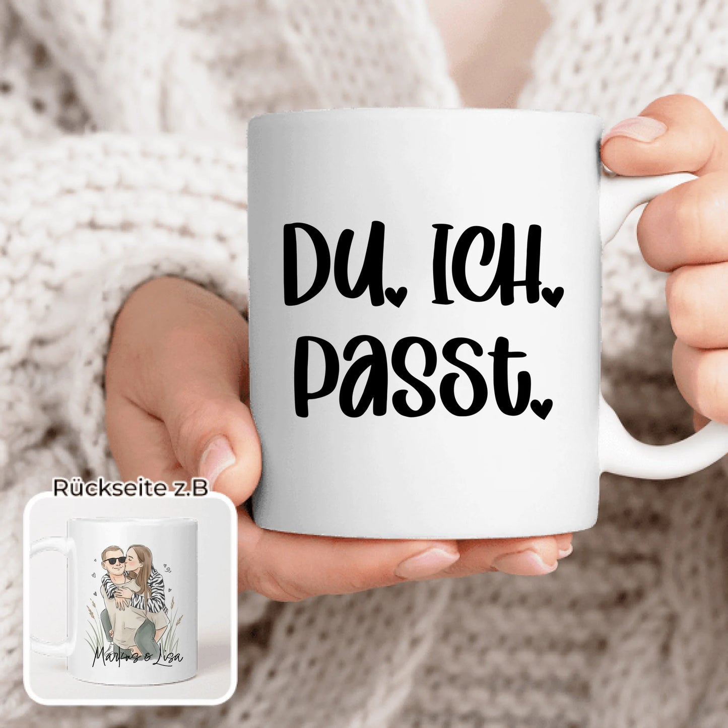 Personalisierte Tasse - Mit eigenem Bild im süßen Aquarell-Stil mit Namen und Spruch - Valentinstags Geschenk