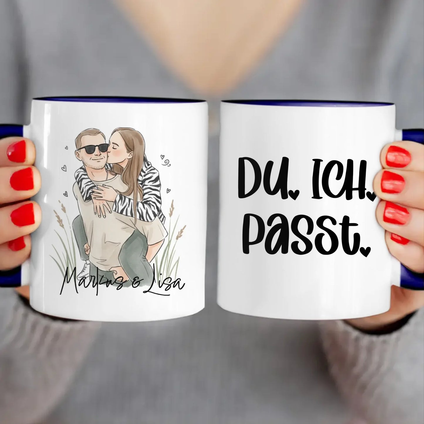 Personalisierte Tasse - Mit eigenem Bild im süßen Aquarell-Stil mit Namen und Spruch - Valentinstags Geschenk