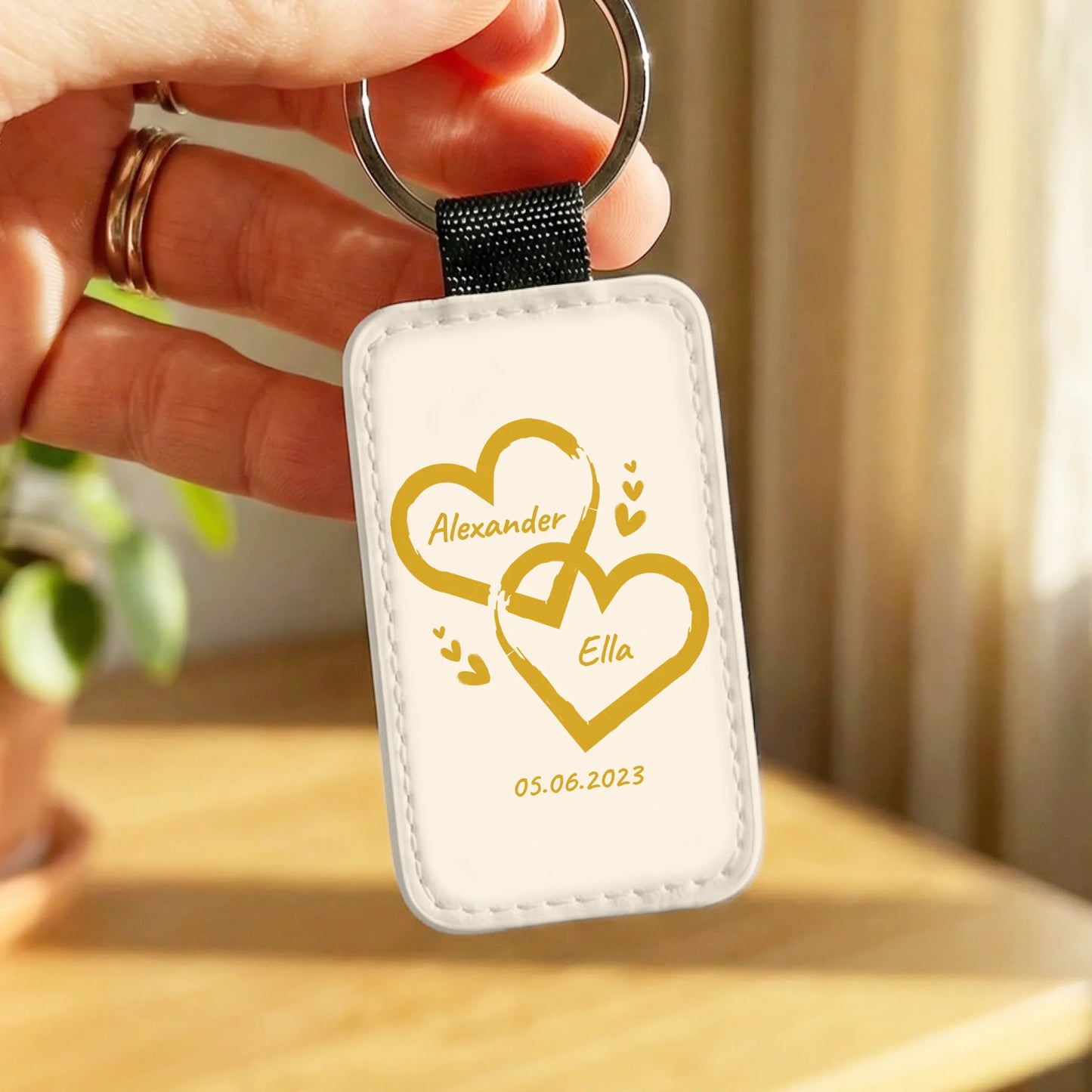 Personalisierter Schlüsselanhänger - Zwei Herzen Paar