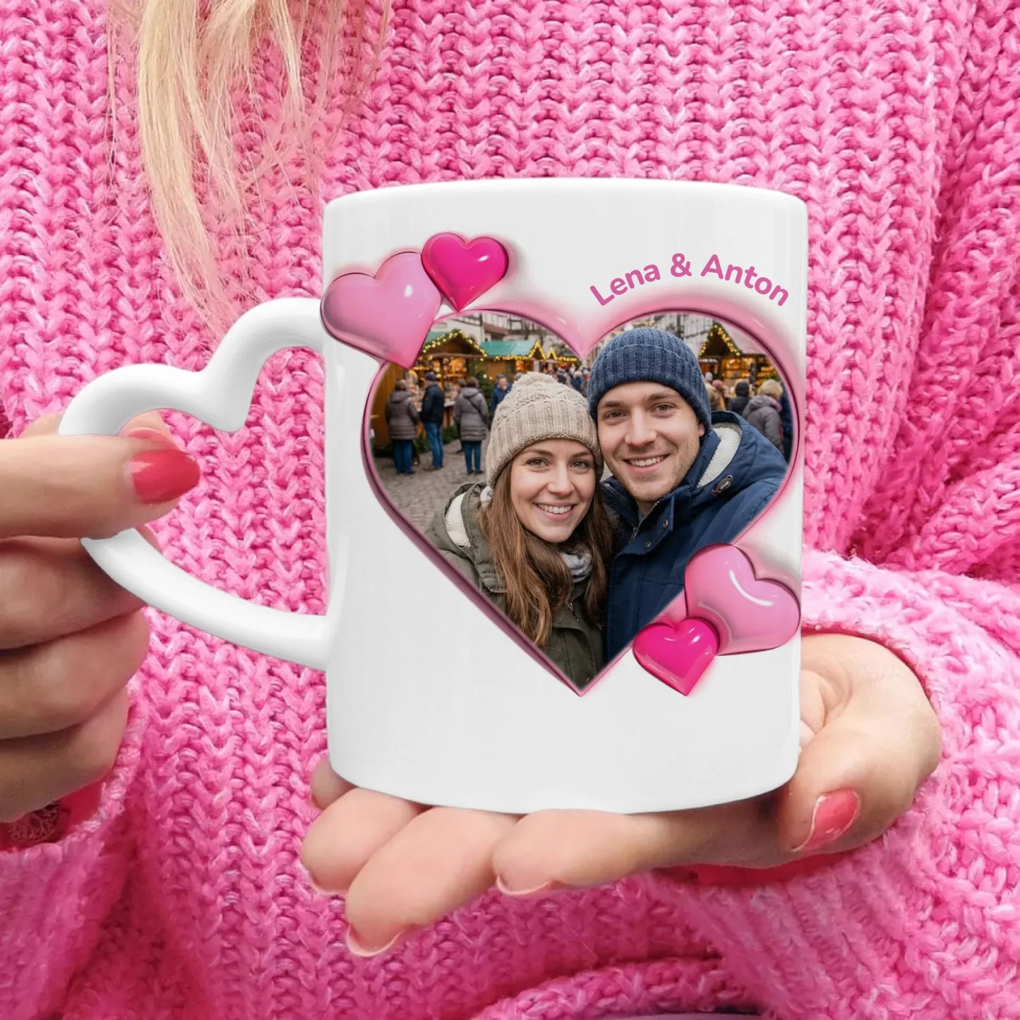 Personalisierte Tasse - "Scheiß auf Valentinstag..."-Spruch und eigenem Bild im 3D-Look - Geschenk zum Valentinstag