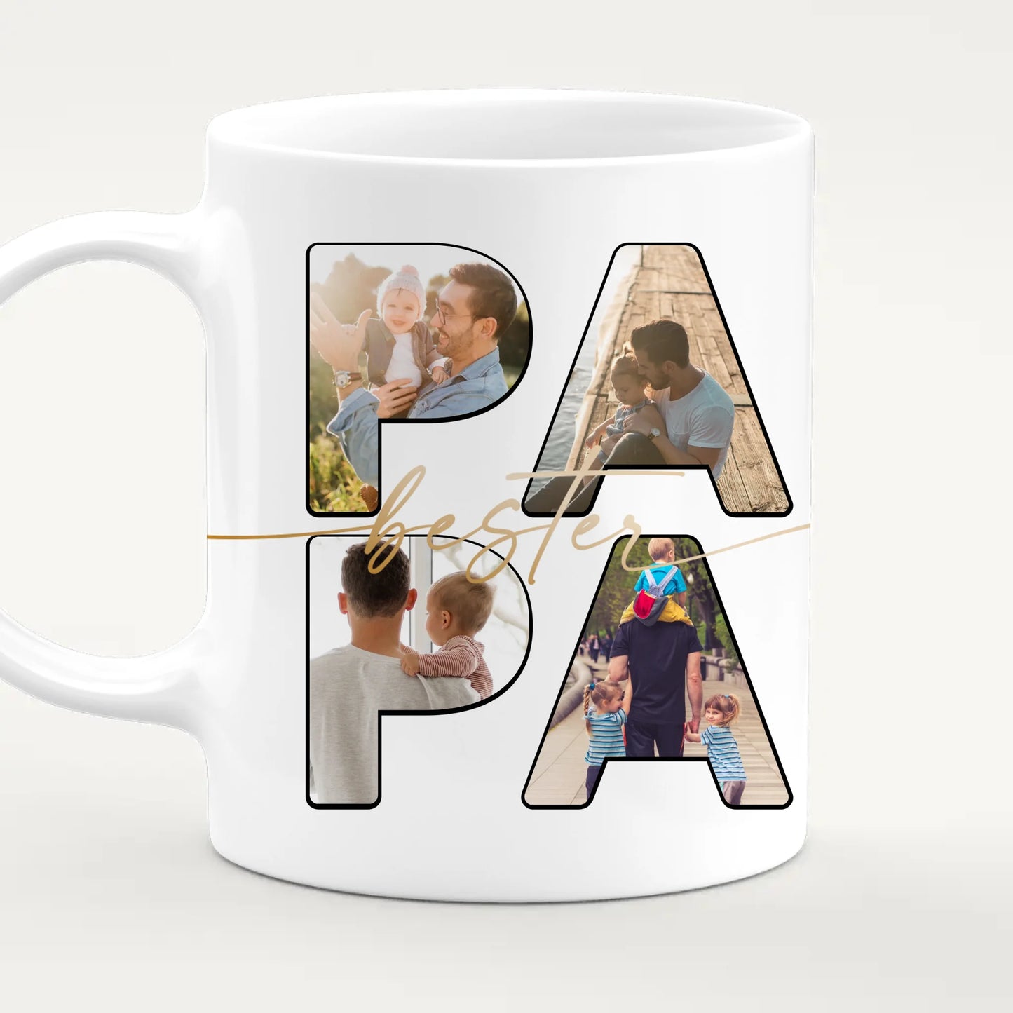 Personalisierte Tasse mit Papa Schriftzug und deinen Bildern