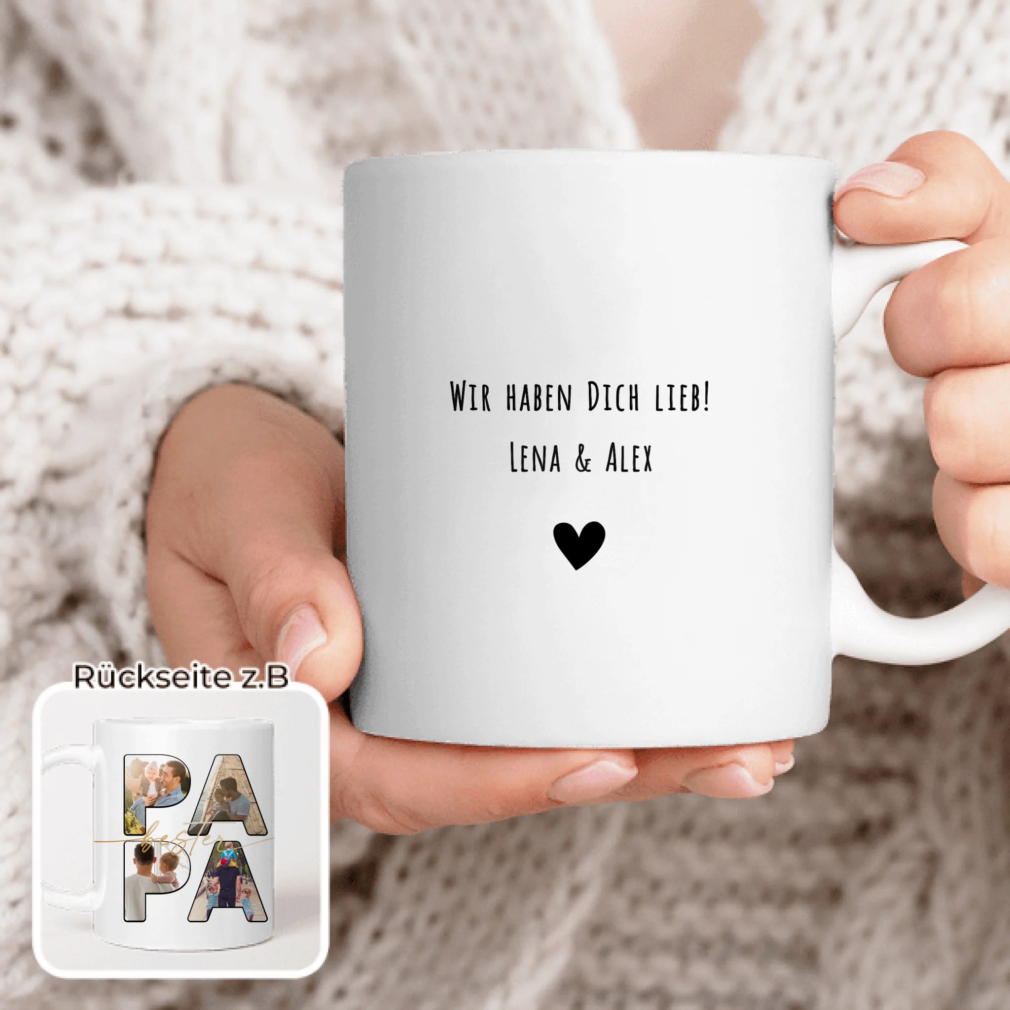 Personalisierte Tasse mit Papa Schriftzug und deinen Bildern