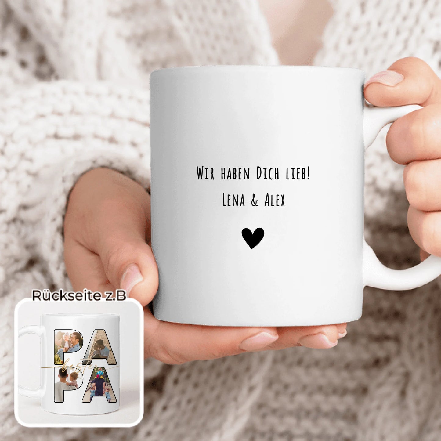 Personalisierte Tasse mit Papa Schriftzug und deinen Bildern