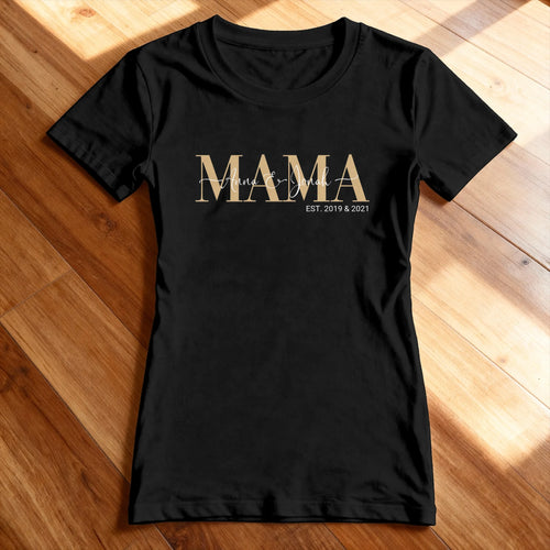 Personalisiertes T-Shirt - Mama Schriftzug mit Kindernamen