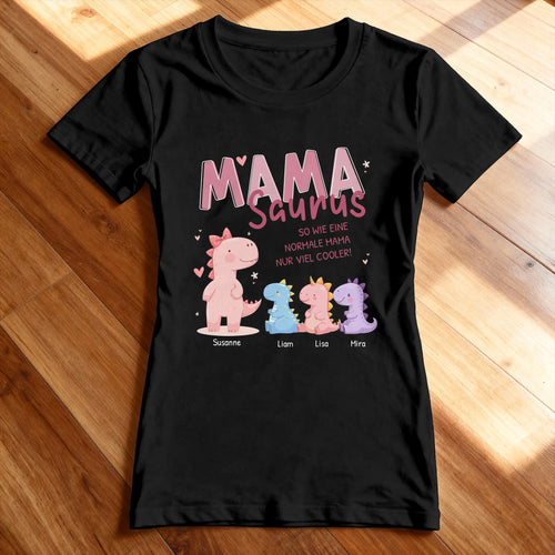 Personalisiertes T-Shirt - Mamasaurus mit 1-10 Kindern