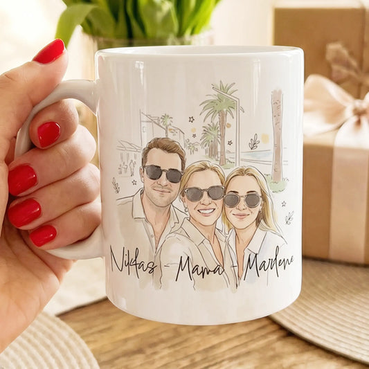 Personalisierte Tasse - Mit eigenem Bild im süßen Aquarell-Stil mit Namen und Spruch - Muttertagsgeschenk