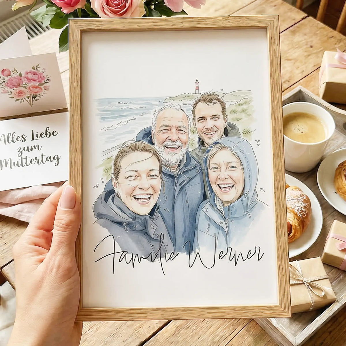Personalisiertes Poster - Mit eigenem Bild im süßen Aquarell-Stil mit Namen und Spruch - Muttertagsgeschenk