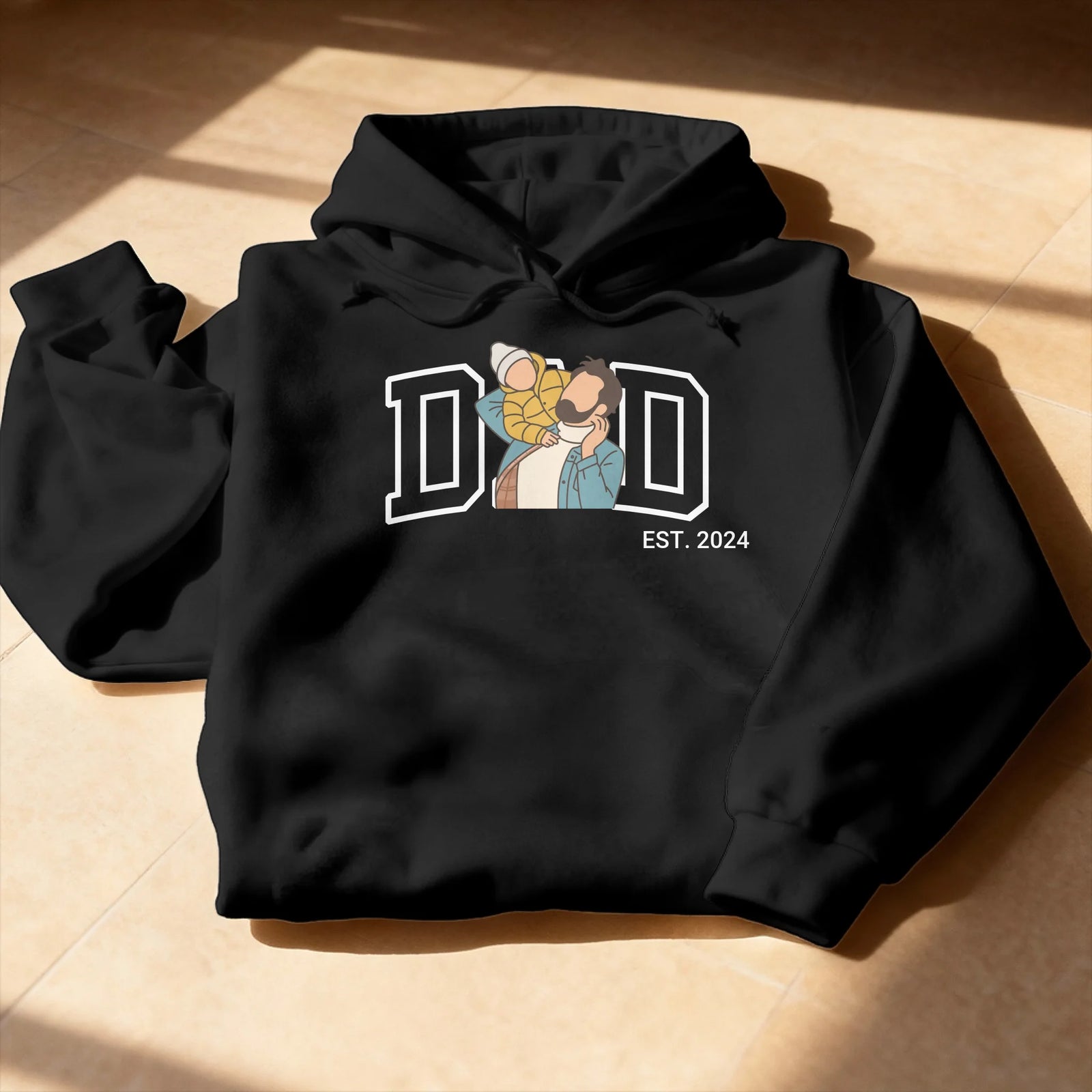 Personalisierter Hoodie - Dad Hoodie im College Style mit personalisierter Papa + Kind Zeichnung