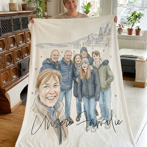 Personalisierte Decke mit eigenem Bild im süßen Aquarell-Stil mit Namen und Spruch