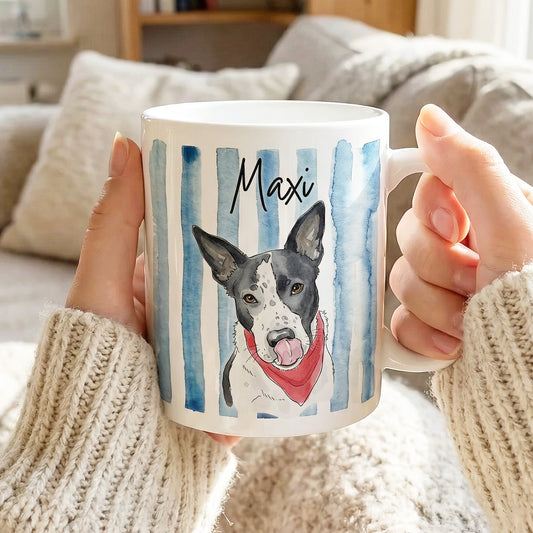 Personalisierte Tasse - Mit eigenem Hundebild im süßen Aquarell-Stil mit Namen