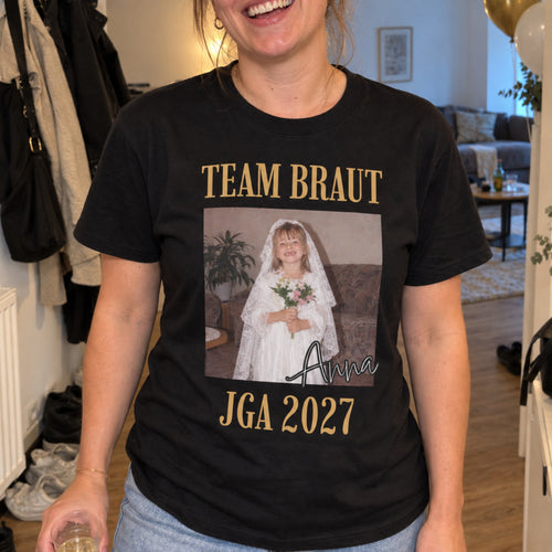 Personalisiertes T-Shirt – JGA Shirt mit Kinderfoto im Vintage-Stil