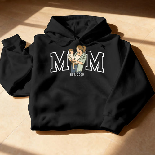 Personalisierter Hoodie - Mum Hoodie im College Style mit personalisierter Mama + Kind Zeichnung