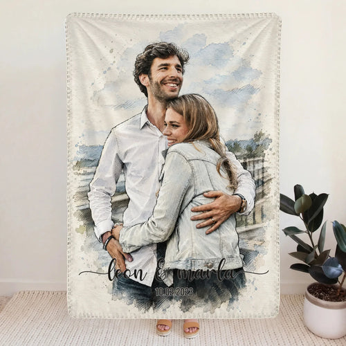 Personalisierte Decke mit Foto im Acryl-Stil mit Namen und Unterschrift