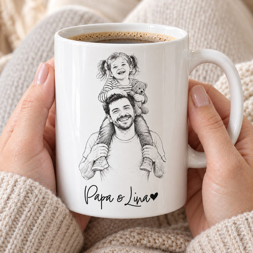 Personalisierte Tasse – Eigenes Foto als Bleistiftskizze mit Namen